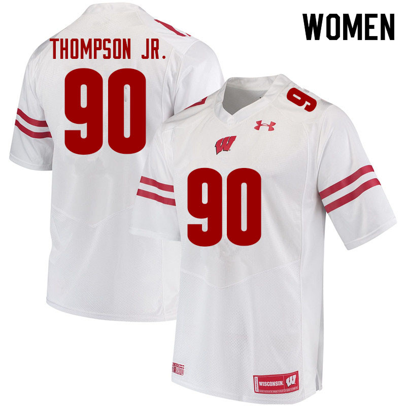 Women #90 James Thompson Jr. Wisconsin Badgers College Football Jerseys Sale-White - Click Image to Close